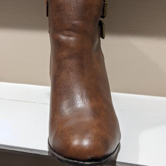 Charlotte Russe Womens Lux Size 8 Brown 2.5" Block Heel Ankle Boot Booties - Picture 3 of 5